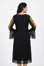 Black Embellished Straight Kurti with Bell Sleeves