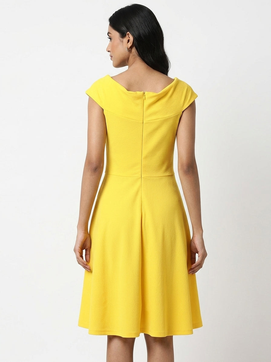 Women's Yellow Solid A-line Party Dress