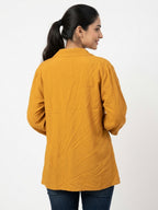 Mustard Solid Relaxed Fit Button-Front Top