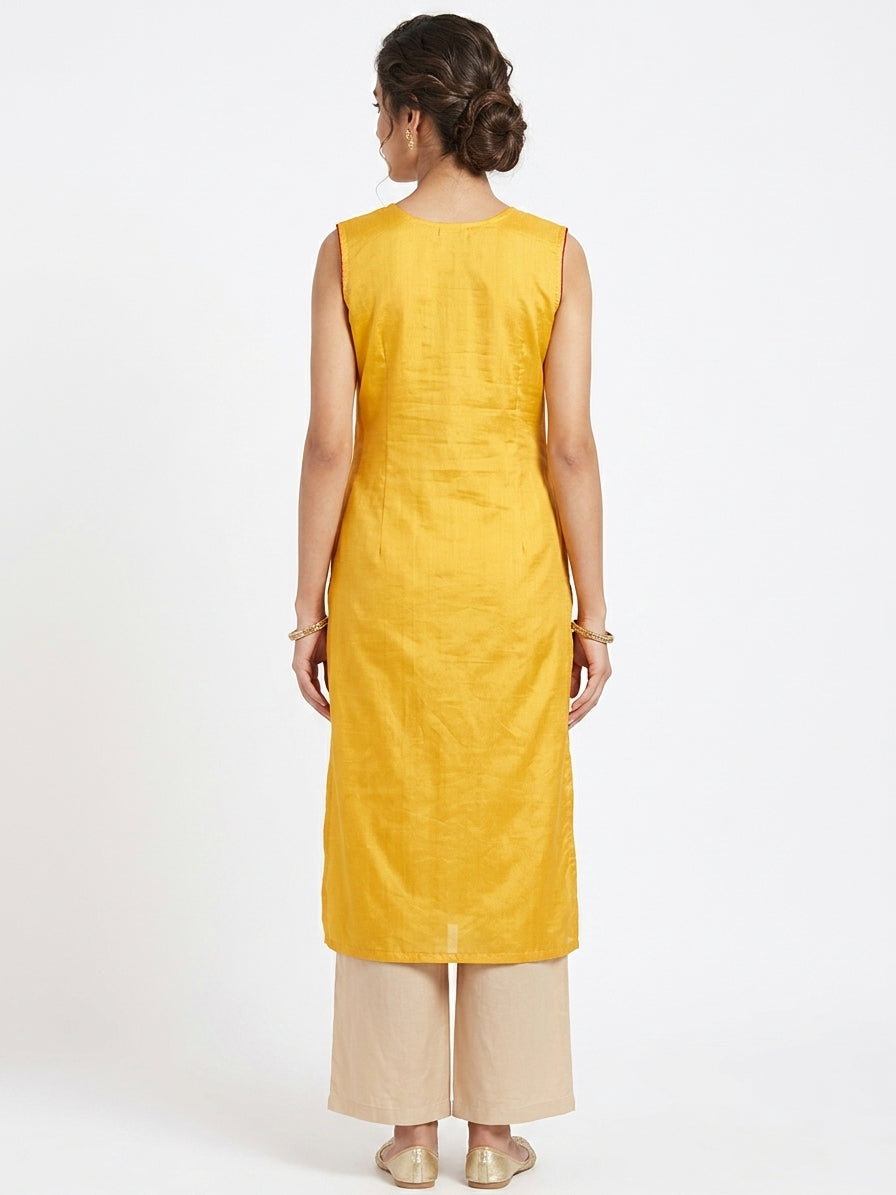 Women's Yellow Embellished Straight Kurti