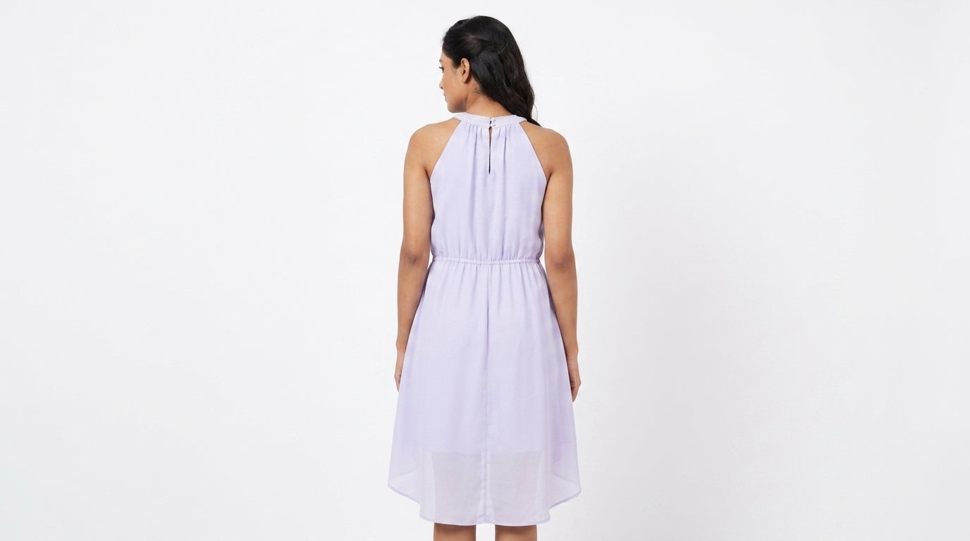 Lavender Halter Neck Elasticated Waist Dress