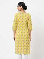 Lemon Floral Printed Cotton Kurti