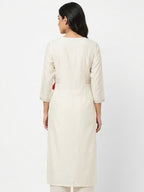 Off White Solid Viscose Kurti with Tassels
