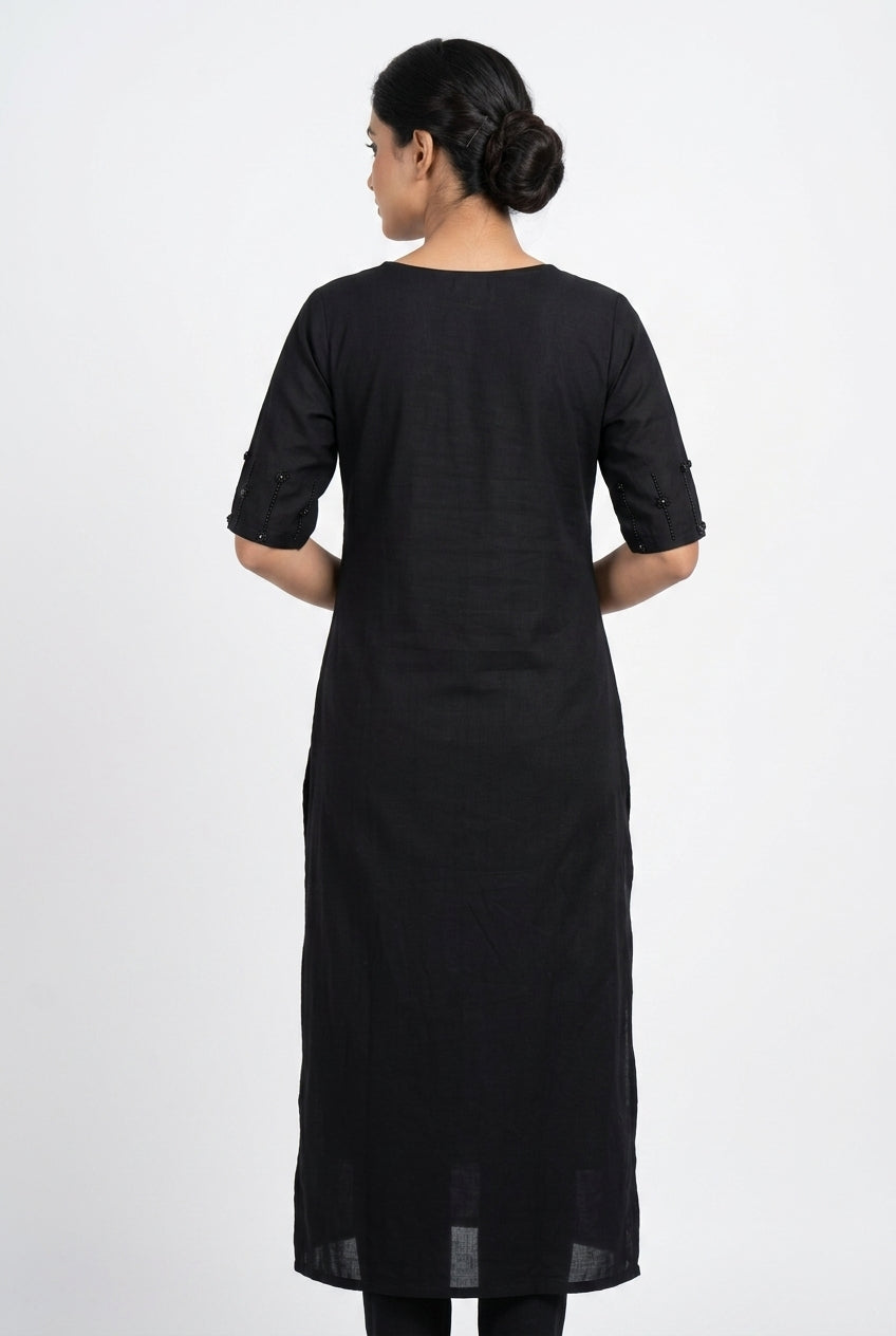 Black Embellished Straight Kurti