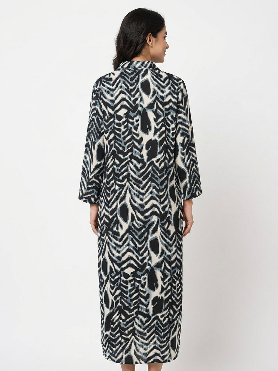 Women's Multi Abstract Print Button-Down Long Dress