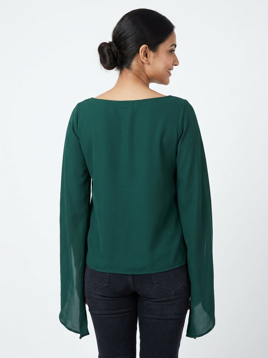 Dark Green Embellished Top for Women