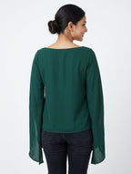 Dark Green Embellished Top for Women