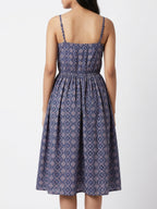 Navy Blue Printed Flared Casual Dress