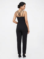 Women's Black Strappy Solid Jumpsuit