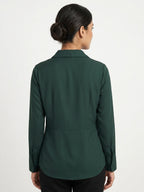 Dark Green Solid V-Neck Casual Top