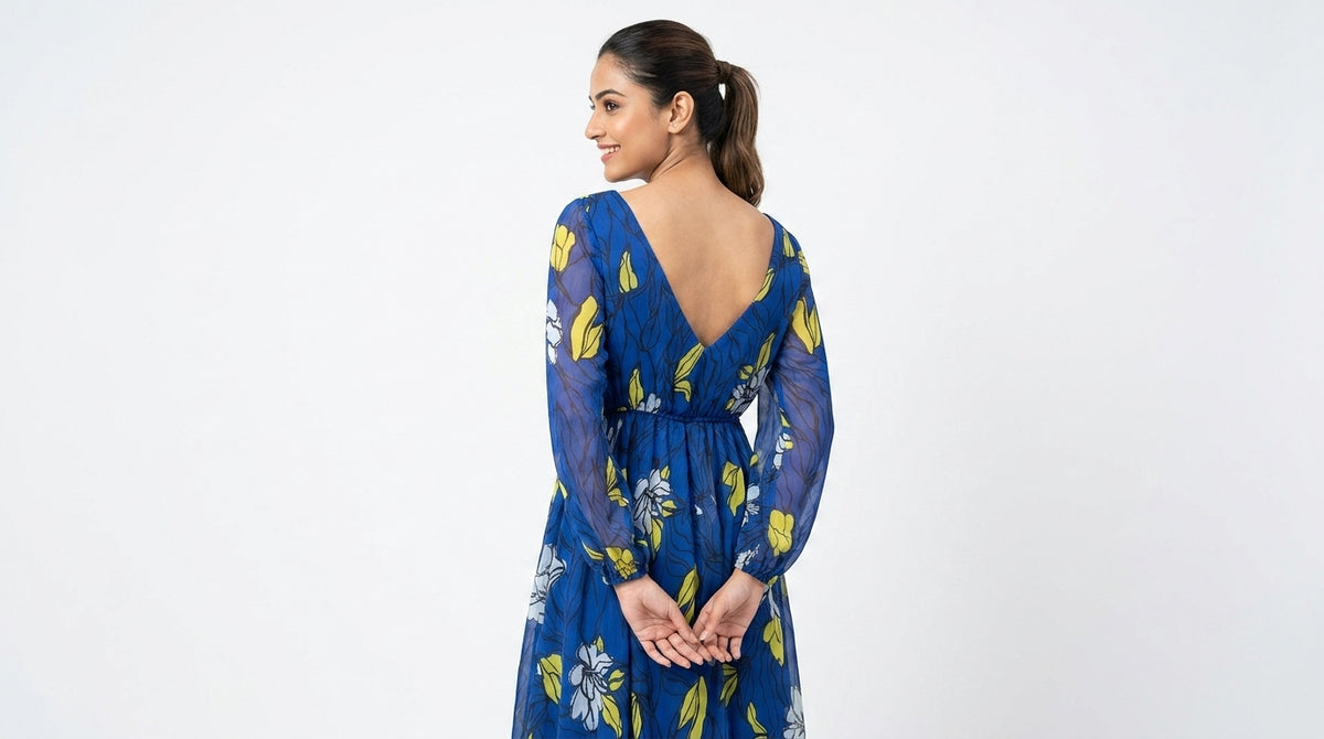 Women's Blue Floral Printed Casual Dress