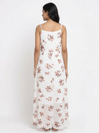 White Floral Print A-line Dress