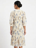 Cream Floral Printed Flared Dress