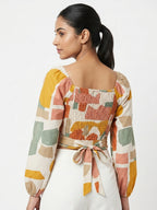 Women's Multi-Color Abstract Print Relaxed Fit Crop Top