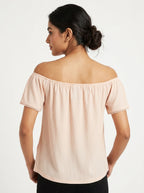 Women's Peach Off-Shoulder Embellished Top