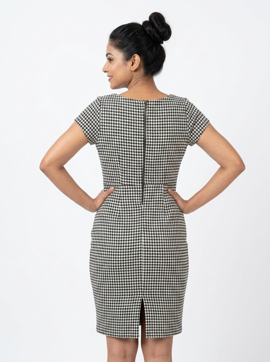 Women's Multi Houndstooth Printed Casual Dress