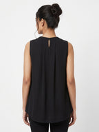 Women's Black Sleeveless V-Neck Solid Casual Top