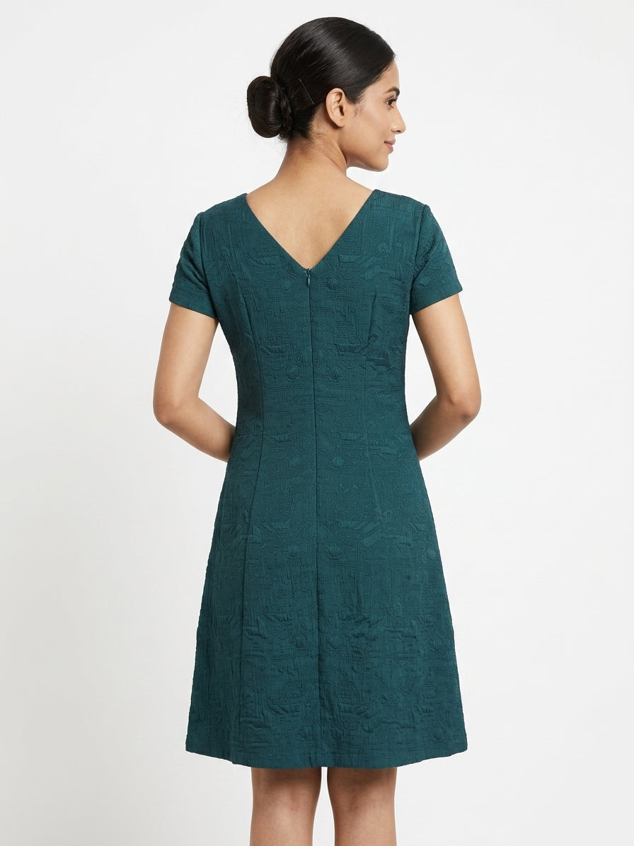 Teal Self-Design Regular Fit Dress