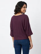 Women's Wine Textured Relaxed Fit Top