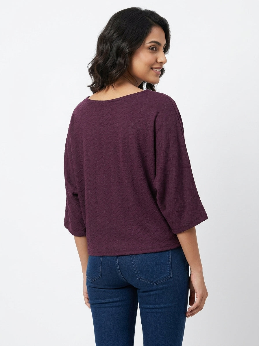 Women's Wine Textured Relaxed Fit Top