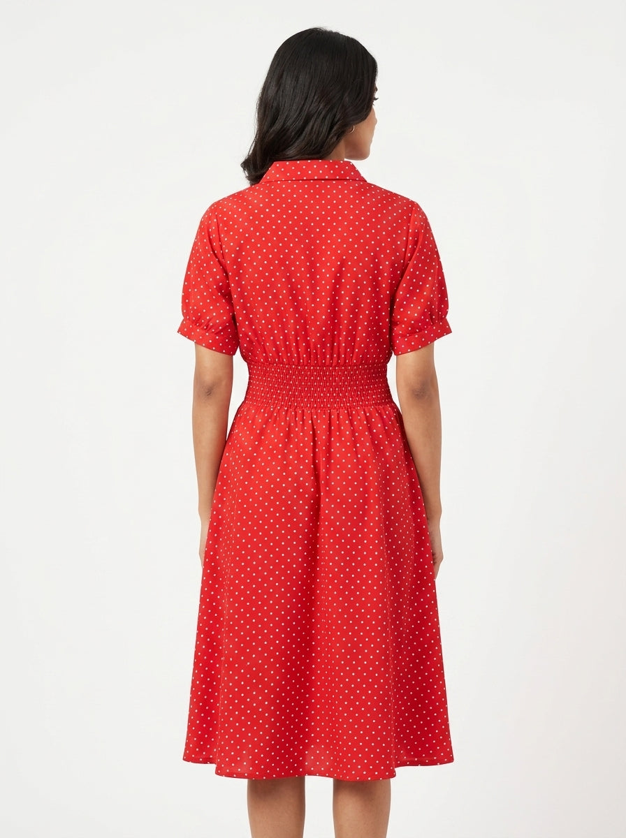 Red Polka Dot A-line Casual Dress