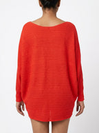 Red Textured Oversized Knit Top