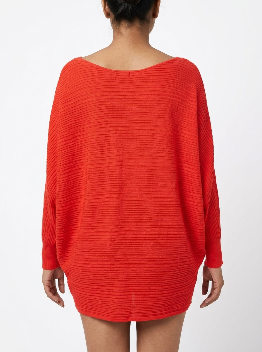 Red Textured Oversized Knit Top