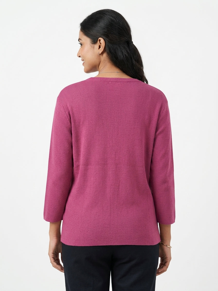 Magenta Graphic Knit Long Sleeve Top