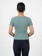 Women's Sea Green Striped Ribbed Square Neck Top