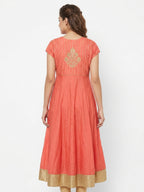 Coral Floral Embellished Flared Kurti