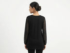 Black Embellished V-Neck Long Sleeve Party Top