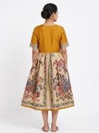 Mustard Yellow Ethnic Print Flared Dress