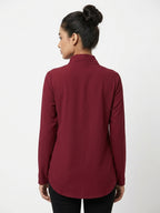 Women's Wine Solid Regular Fit Long Sleeve Top