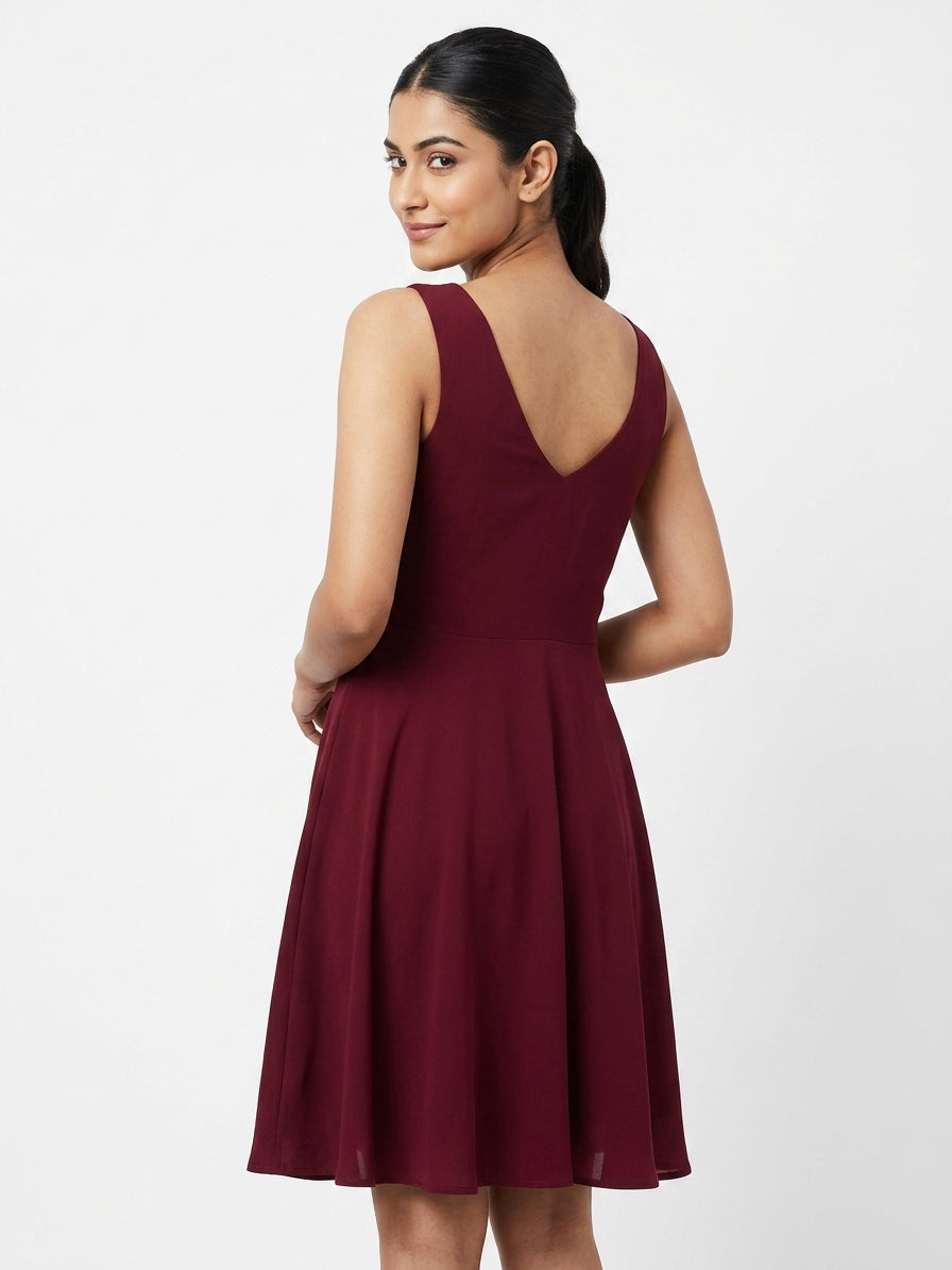 Burgundy A-Line Embellished Party Dress