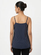 Navy Blue Striped Sleeveless Midi Dress