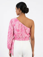 Pink Floral Printed Off-Shoulder Relaxed Fit Top