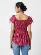 Pink Printed Off-Shoulder Top