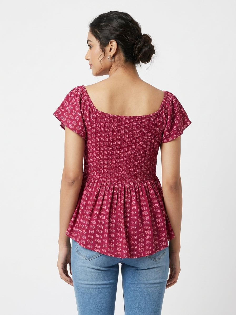 Pink Printed Off-Shoulder Top