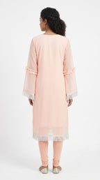 Embellished Peach Kurti with Fringe Detailing