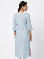Light Blue Ethnic Print Cotton Kurti