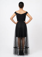 Black Off-Shoulder Net Overlay Party Dress