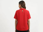 Women's Red Solid Draped Neck Top
