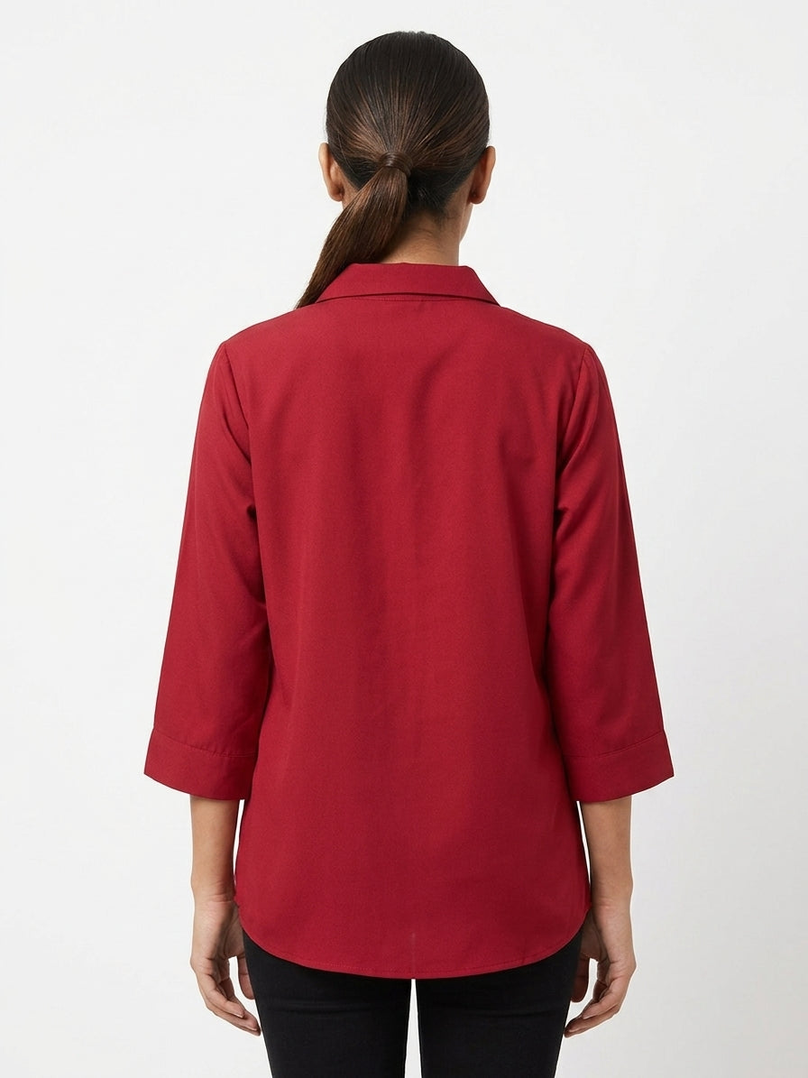 Women's Red Solid Regular Fit Casual Shirt