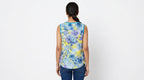 Multi Floral Printed Sleeveless Top with Blue Trim