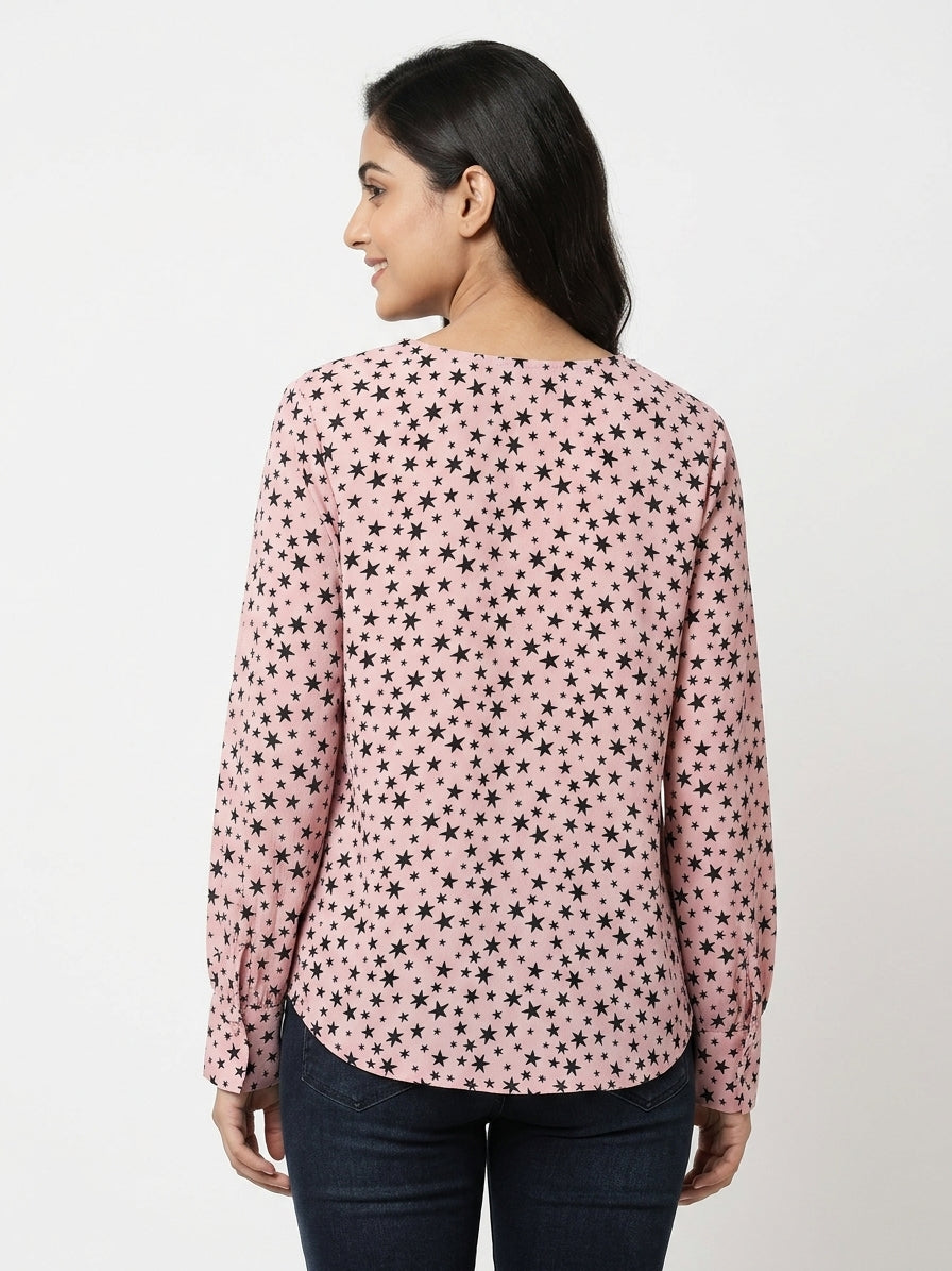 Pink Star Print Relaxed Fit Top