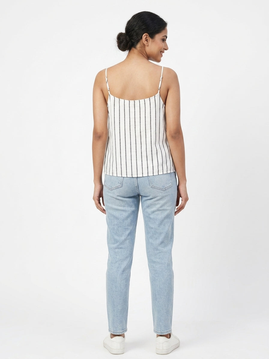 Striped Button-Down Spaghetti Strap Top