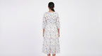 White Floral Print Smocked Flared Dress