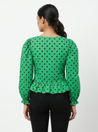 Green Polka Dot Puff Sleeve Top