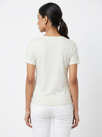 Women's Off White Striped Wrap V-Neck Top