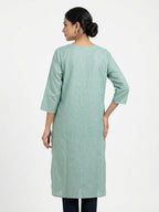 Sea Green Printed Embellished Relaxed Fit Kurti